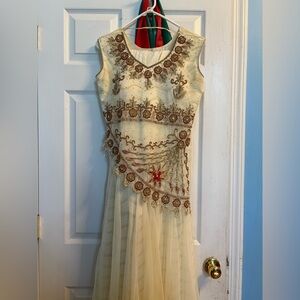 White and Gold Anarkali Indian Dress